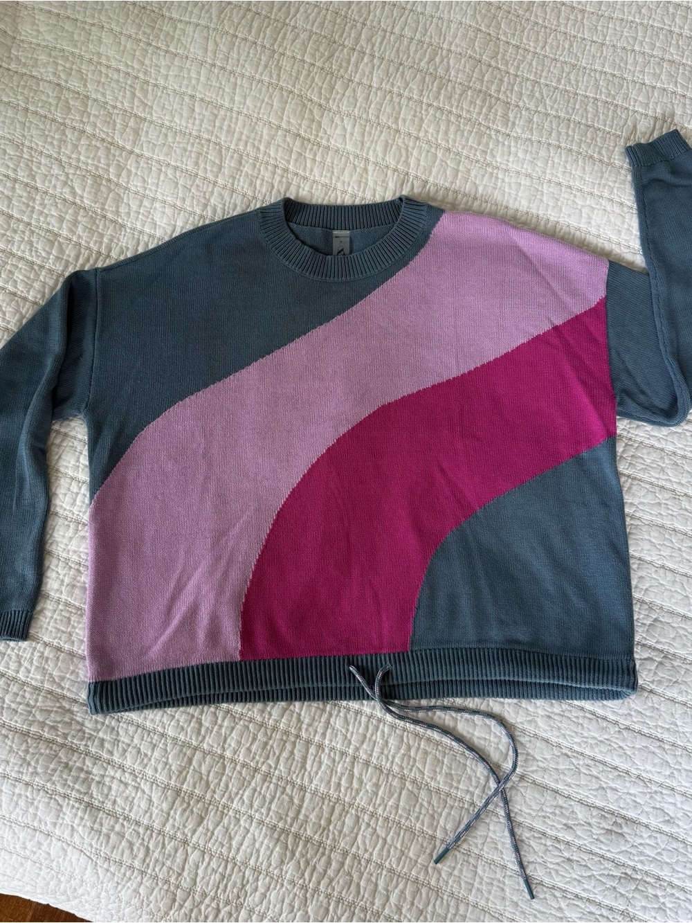 Lou & Grey Slate Crewneck Sweater with Pink and Magenta Waves